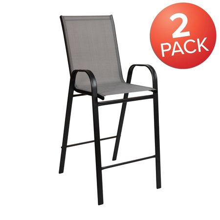 Flash Furniture 2PK Gray Outdoor Barstools with Flex Material 2-JJ-092H-GR-GG